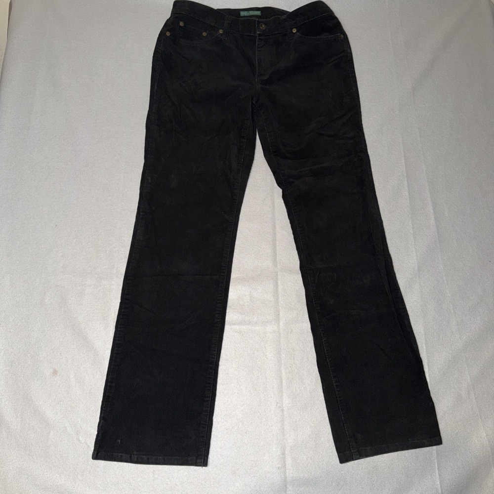 Ralph Lauren Classic Straight Black Corduroy Stretch Pants Womens Sz 8